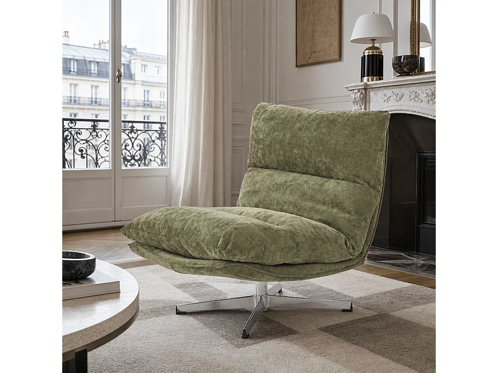 Fauteuil rotatif tissu 1 place vert CHANTILLY