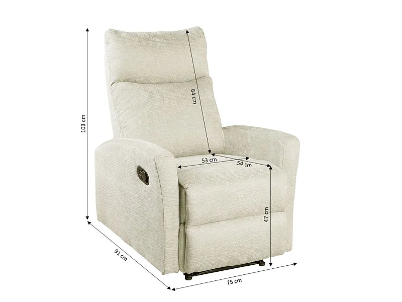 Fauteuil relax manuel tissu 1 place beige ECLIPSE