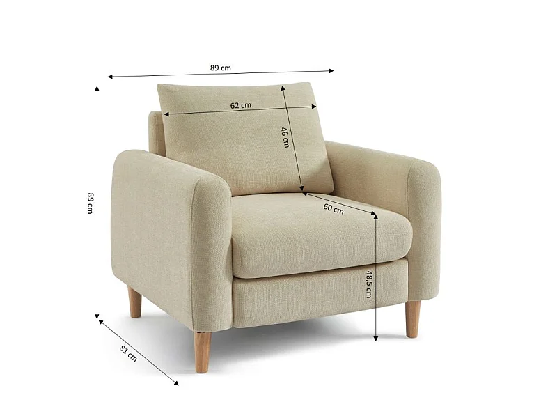 Fauteuil fixe tissu chenille 1 place taupe VENDOME