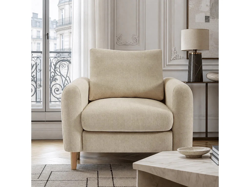 Fauteuil fixe tissu chenille 1 place taupe VENDOME