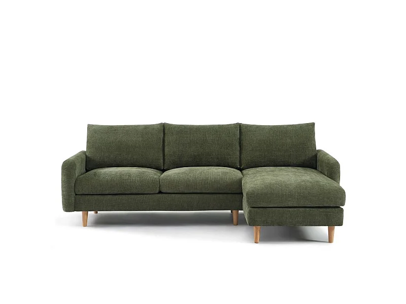 Canapé d'angle fixe réversible tissu chenille 4 places vert VENDOME