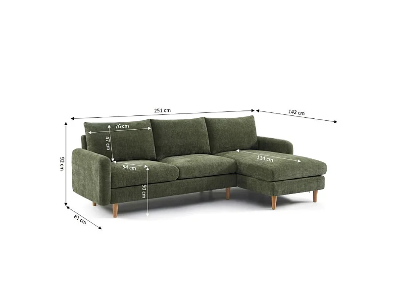 Canapé d'angle fixe réversible tissu chenille 4 places vert VENDOME