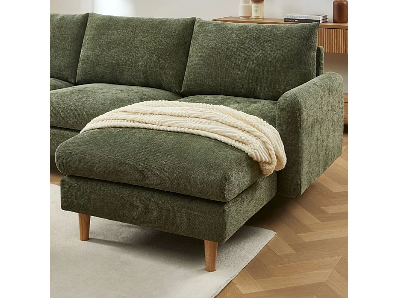 Canapé d'angle fixe réversible tissu chenille 4 places vert VENDOME