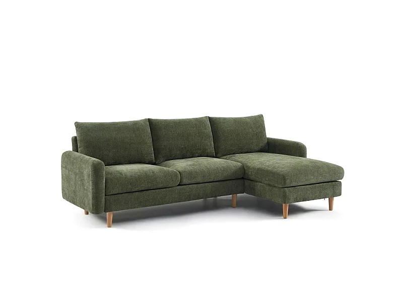 Canapé d'angle fixe réversible tissu chenille 4 places vert VENDOME