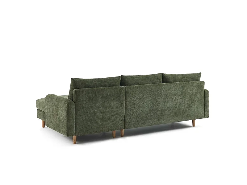 Canapé d'angle fixe réversible tissu chenille 4 places vert VENDOME