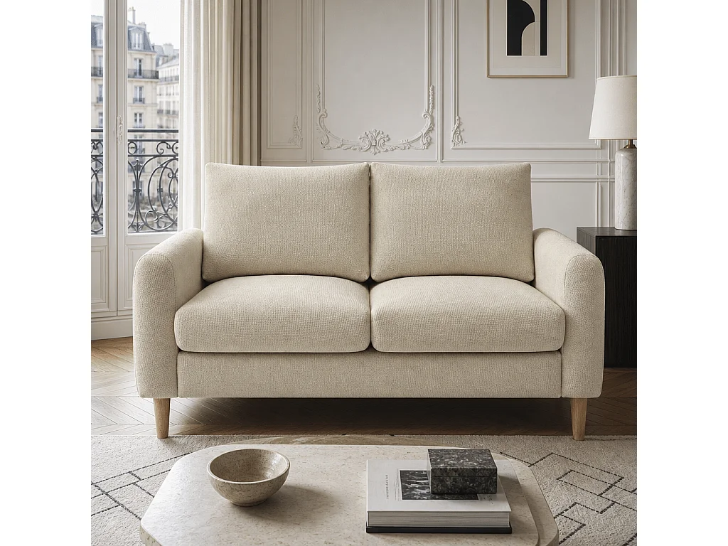 Canapé 2 places en tissu chenille taupe VENDOME
