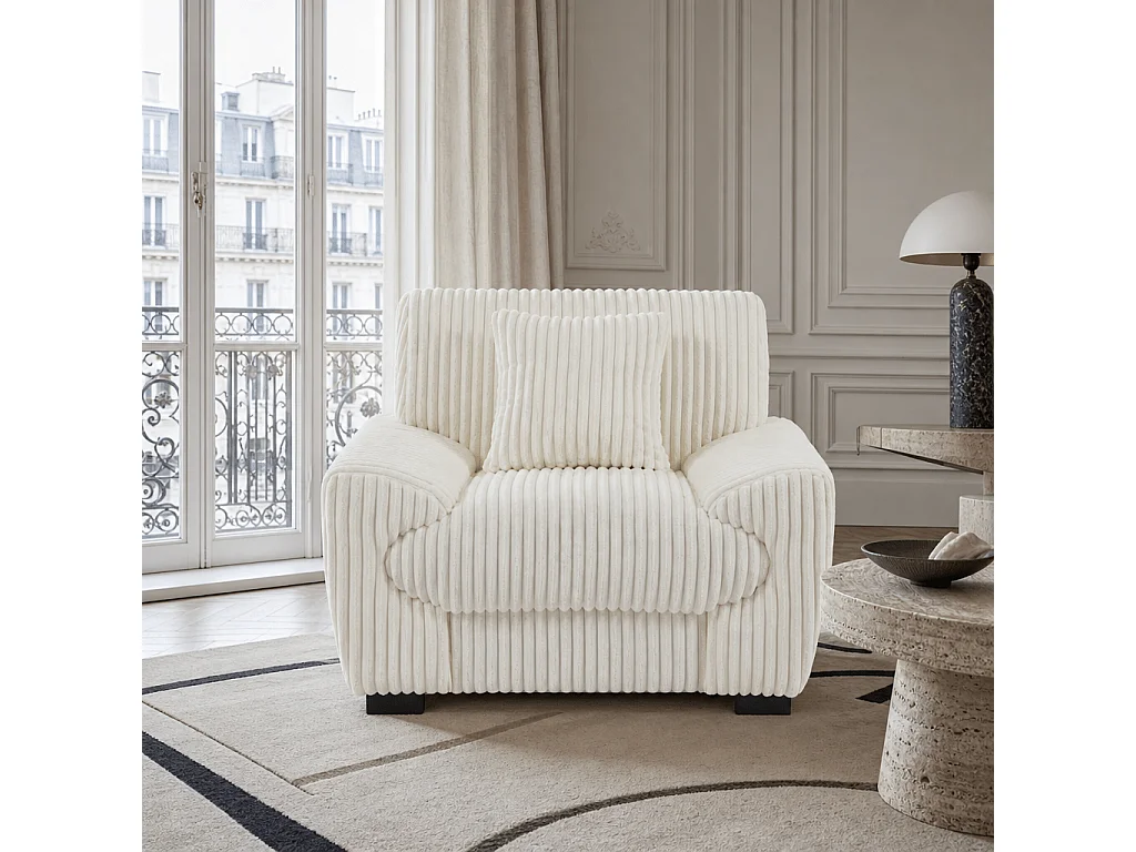Fauteuil velours côtelé 1 place beige CELESTE