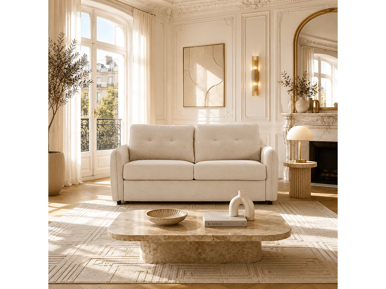 Canapé droit convertible express chenille 3 places beige DEAUVILLE