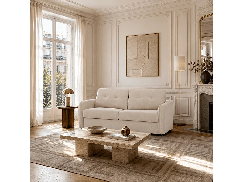 Canapé droit convertible express chenille 3 places beige DEAUVILLE