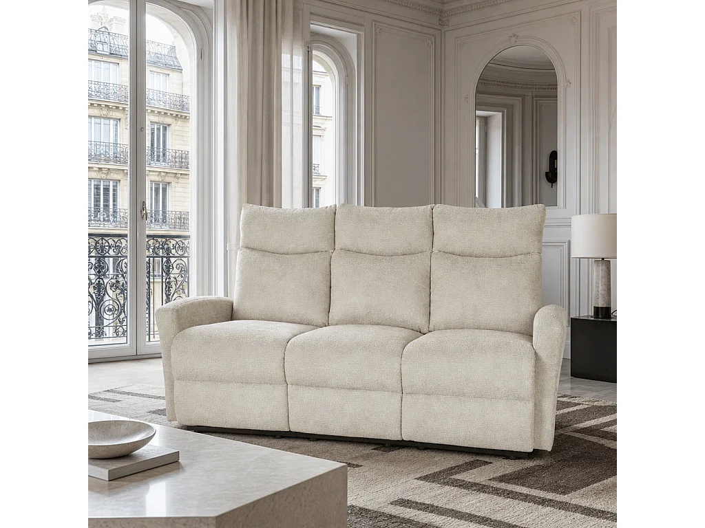 Canapé relax manuel tissu 3 places beige ECLIPSE