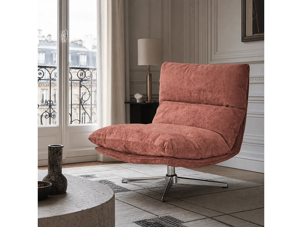 Fauteuil rotatif tissu 1 place terracotta CHANTILLY