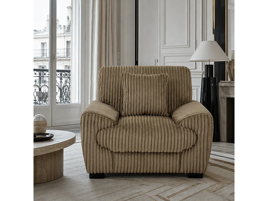 Fauteuil velours côtelé 1 place marron CELESTE