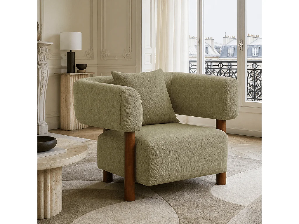 Fauteuil tissu 1 place kaki RIVAGE