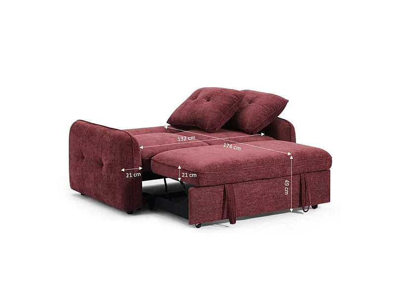 Canapé droit convertible chenille 2 places rouge DEAUVILLE