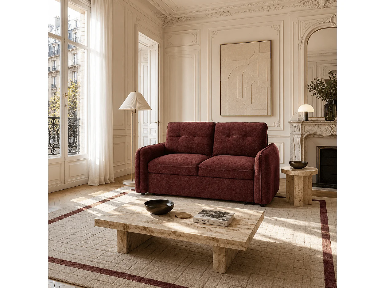 Canapé droit convertible chenille 2 places rouge DEAUVILLE