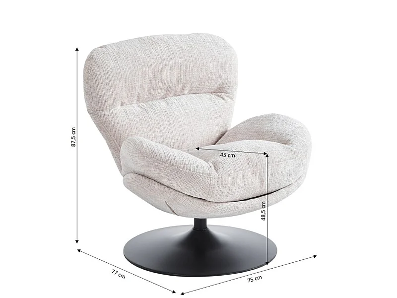 Fauteuil rotatif tissu 1 place gris SEVRES