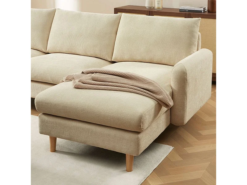 Canapé d'angle fixe réversible tissu chenille 4 places taupe VENDOME