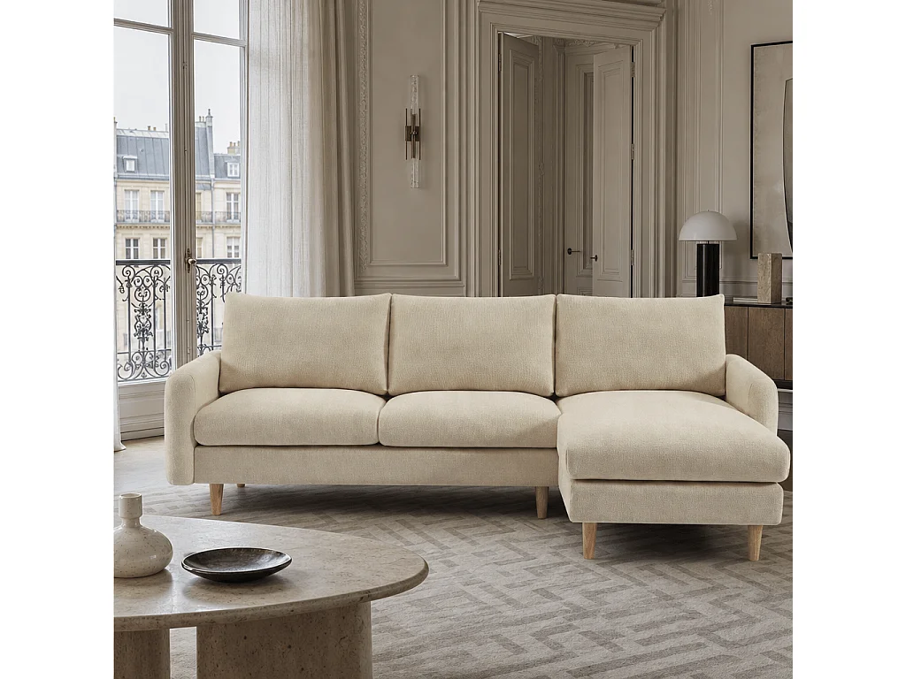Canapé d'angle fixe réversible tissu chenille 4 places taupe VENDOME