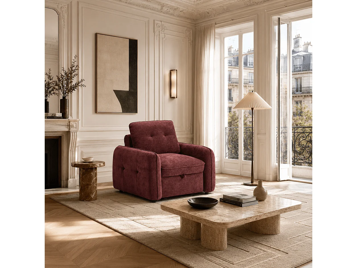 Fauteuil convertible chenille 1 place rouge ORVEA
