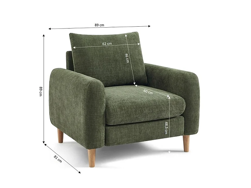 Fauteuil fixe tissu chenille 1 place vert VENDOME