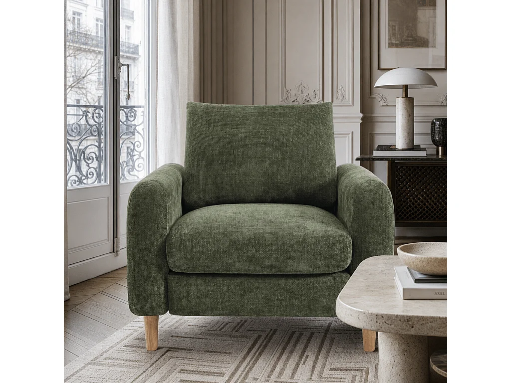 Fauteuil fixe tissu chenille 1 place vert VENDOME