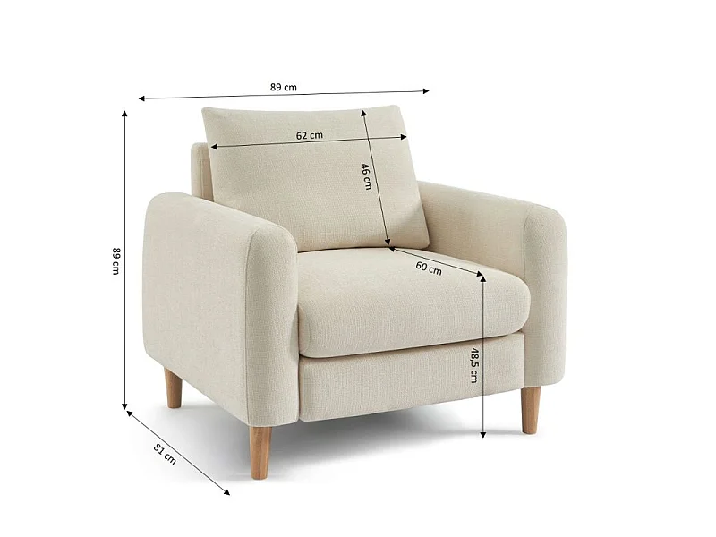 Fauteuil fixe tissu chenille 1 place beige VENDOME