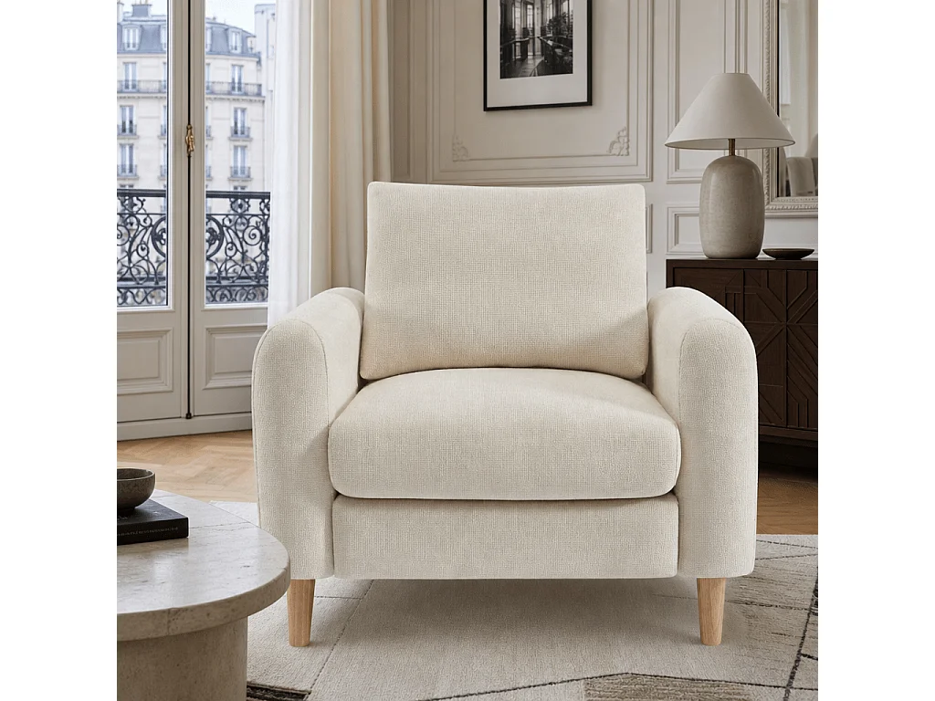 Fauteuil fixe tissu chenille 1 place beige VENDOME