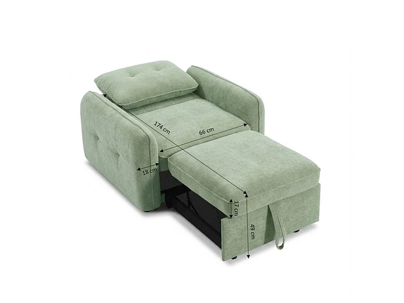 Fauteuil convertible chenille 1 place vert ORVEA