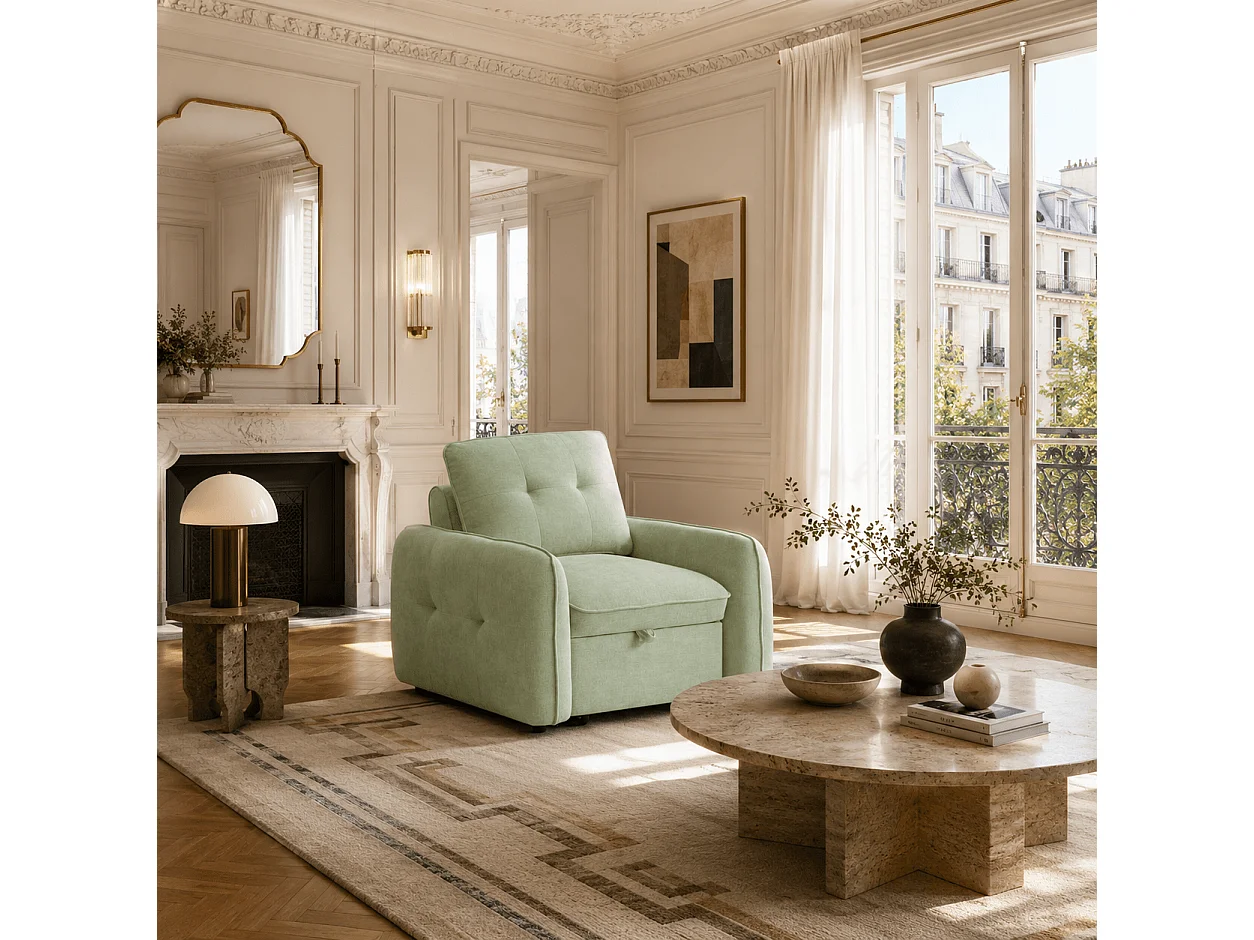 Fauteuil convertible chenille 1 place vert ORVEA