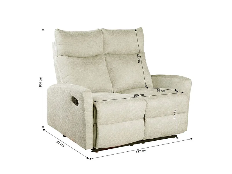 Canapé relax manuel tissu 2 places beige ECLIPSE