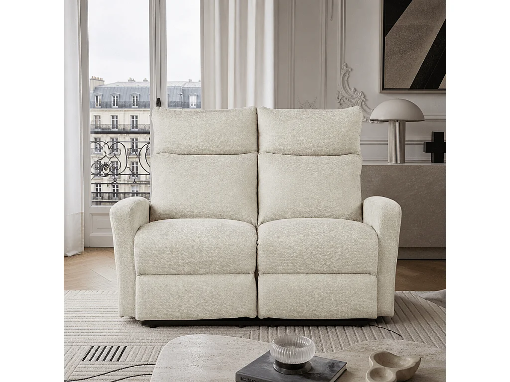 Canapé relax manuel tissu 2 places beige ECLIPSE