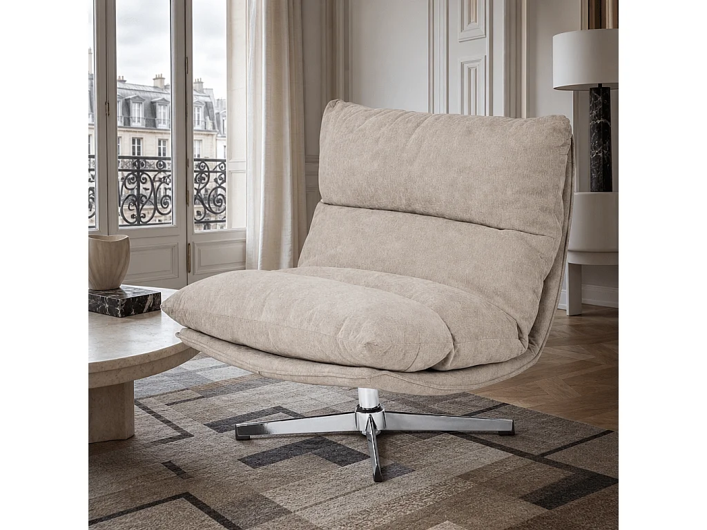 Fauteuil rotatif tissu 1 place taupe CHANTILLY