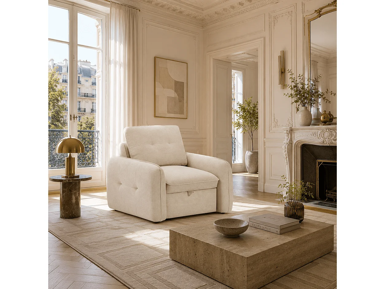 Fauteuil convertible chenille 1 place beige ORVEA