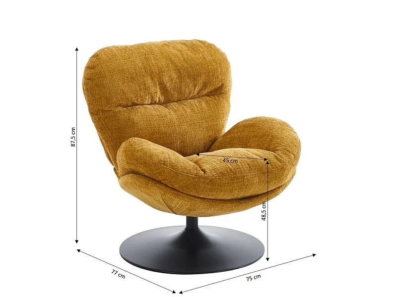 Fauteuil rotatif tissu 1 place jaune moutarde SEVRES
