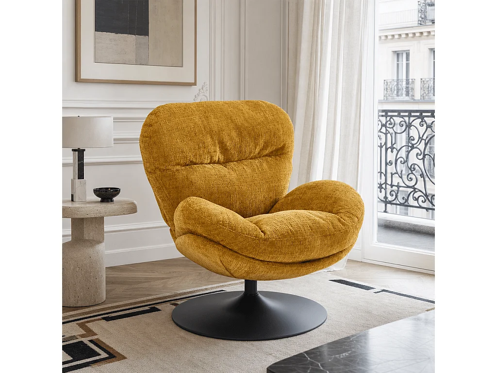 Fauteuil rotatif tissu 1 place jaune moutarde SEVRES