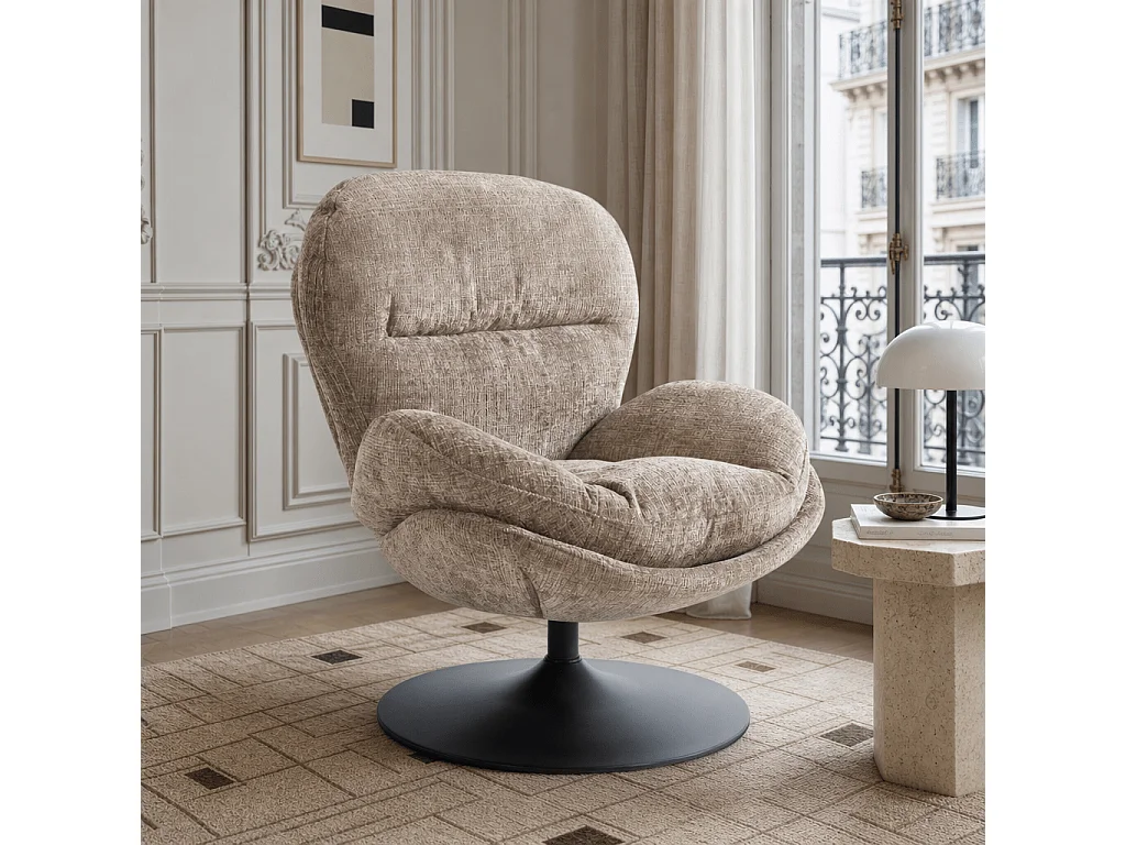 Fauteuil rotatif tissu 1 place taupe SEVRES