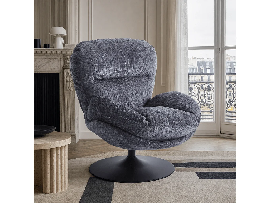 Fauteuil rotatif tissu 1 place bleu SEVRES