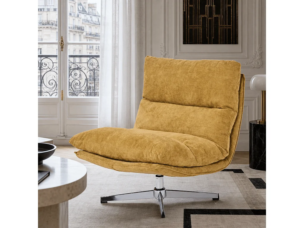 Fauteuil rotatif tissu 1 place jaune moutarde CHANTILLY