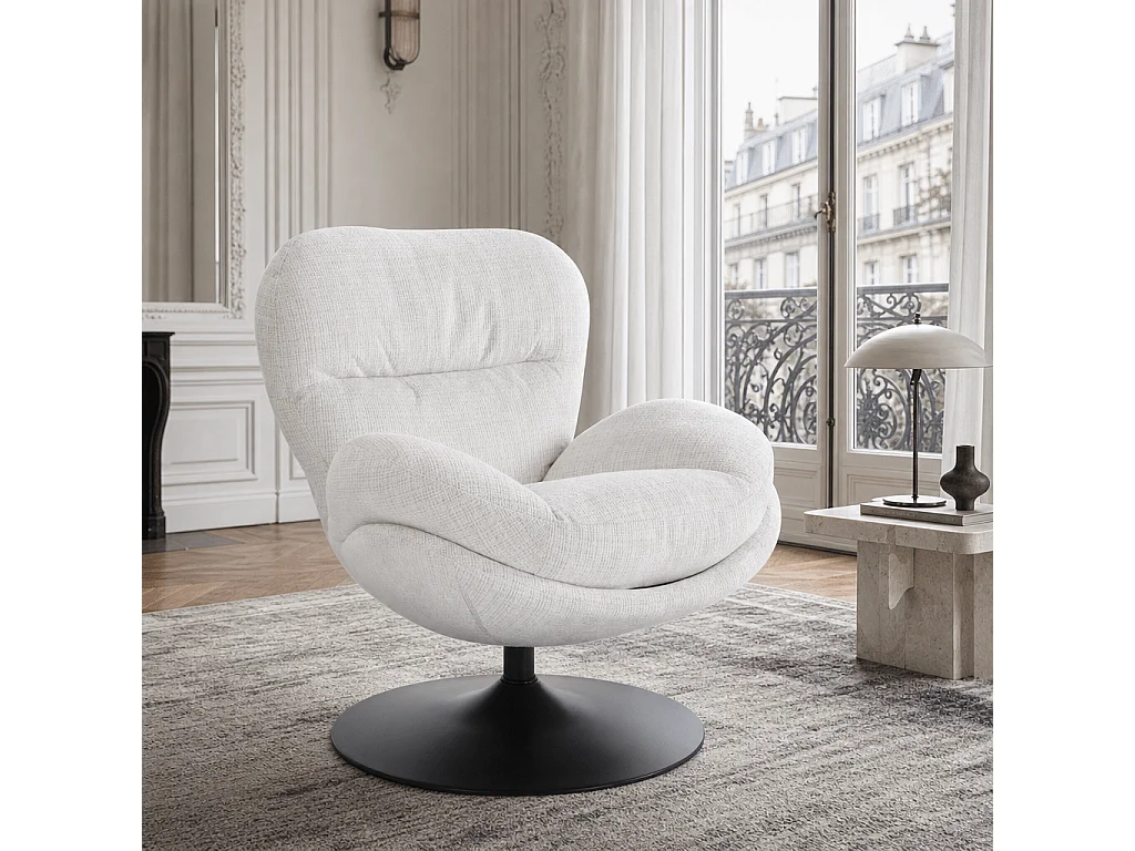 Fauteuil rotatif tissu 1 place beige SEVRES