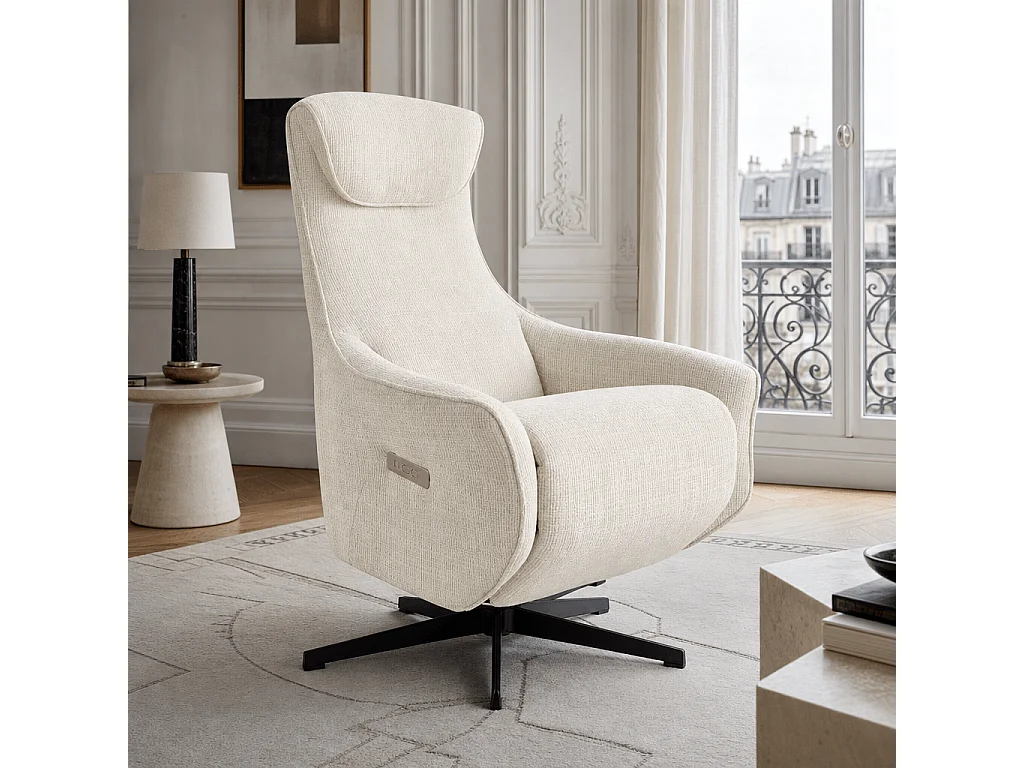Fauteuil relax électrique rotatif tissu 1 place beige MISTRAL