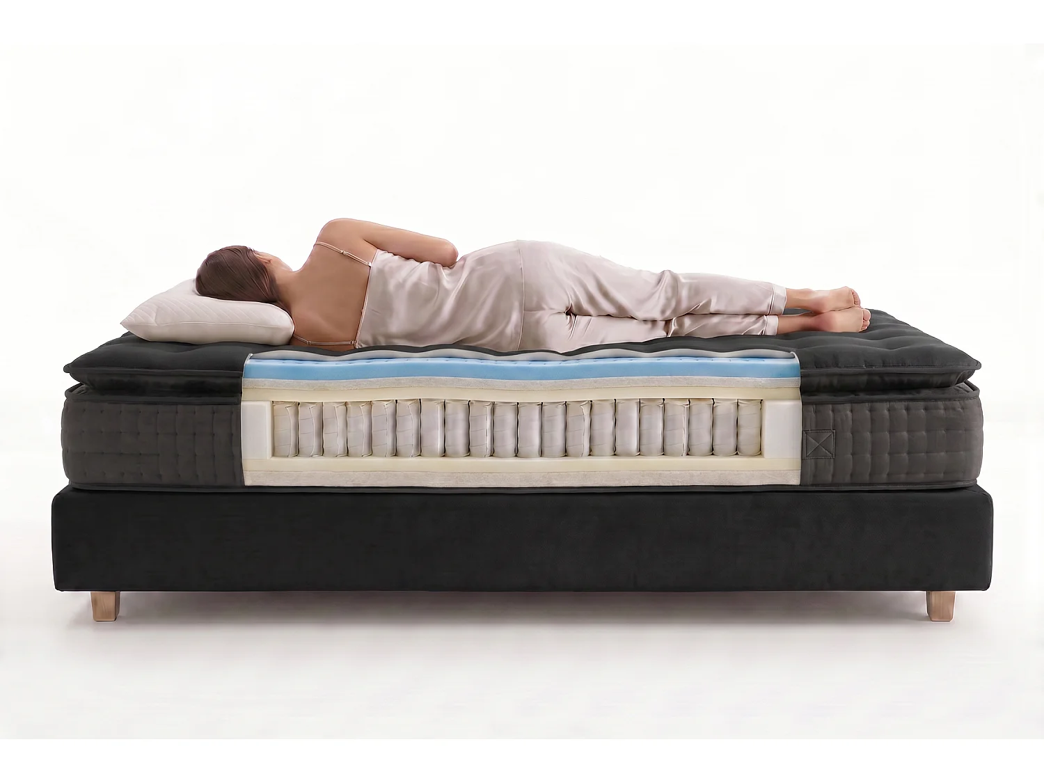 Materasso a molle insacchettate Grand Spring Black, 30cm, 150x200cm - Moonia