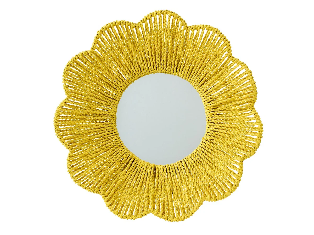 Miroir Mural en Raphia "Fleur" 50cm Jaune