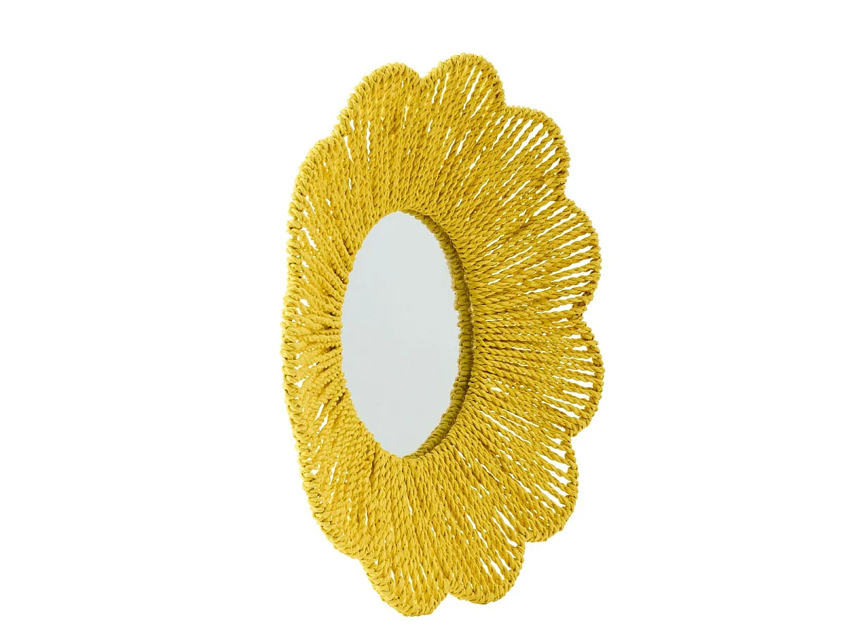 Miroir Mural en Raphia "Fleur" 50cm Jaune