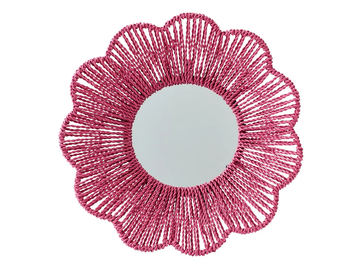 Miroir Mural en Raphia "Fleur" 50cm Rose Foncé