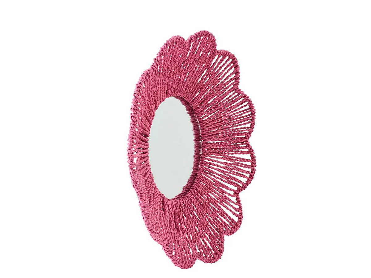 Miroir Mural en Raphia "Fleur" 50cm Rose Foncé