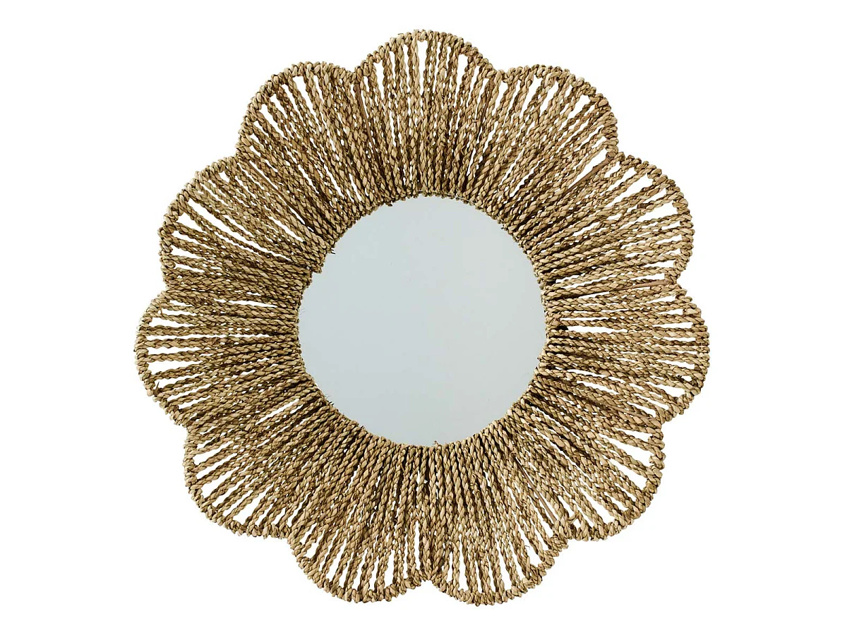 Miroir Mural en Jonc "Fleur" 50cm Naturel