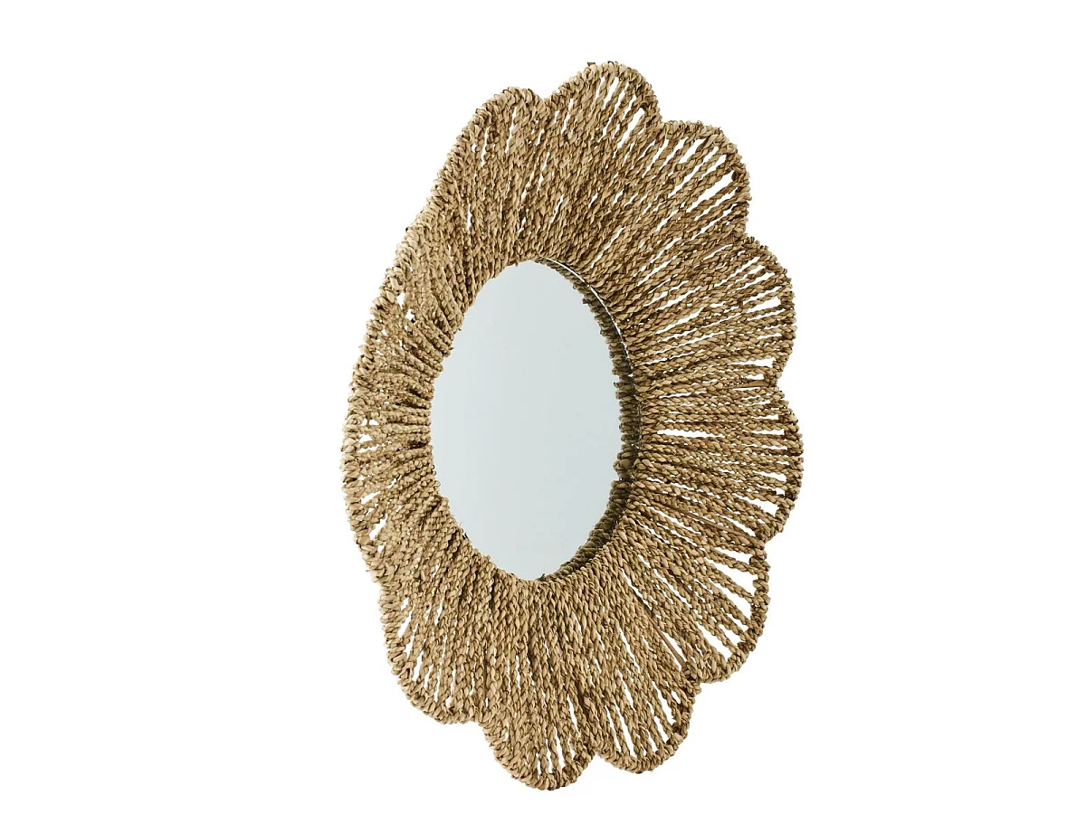 Miroir Mural en Jonc "Fleur" 50cm Naturel