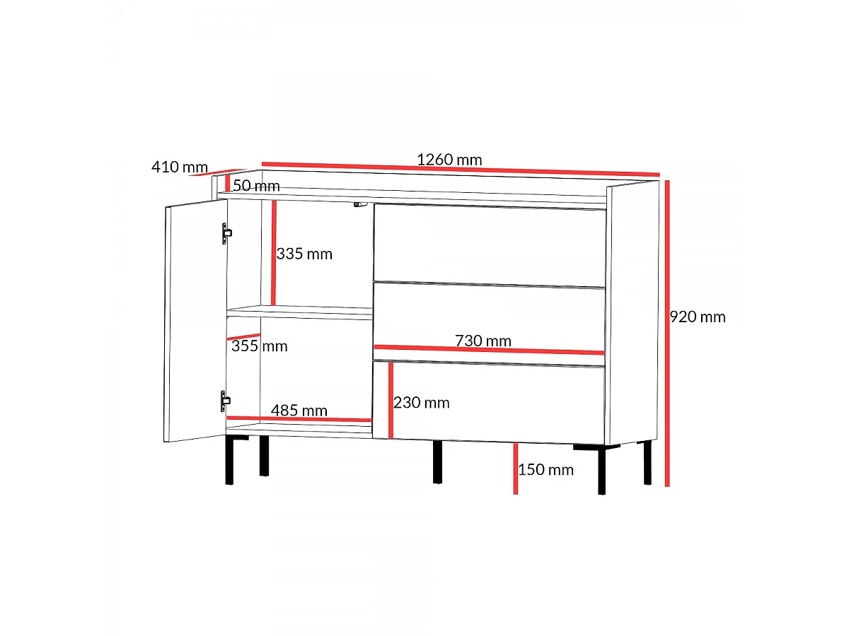 Dressoir met lades Liam 1D3S 125 Baltic Storm