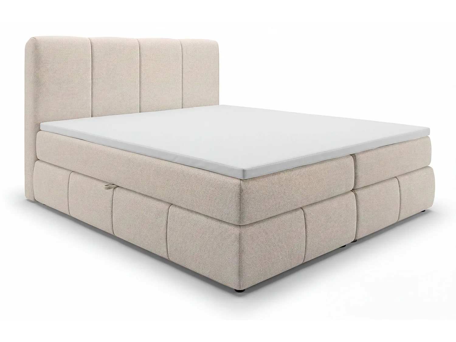 Lit boxspring 160x200 Sally avec rangement, matelas H3 et surmatelas - lit double, beige