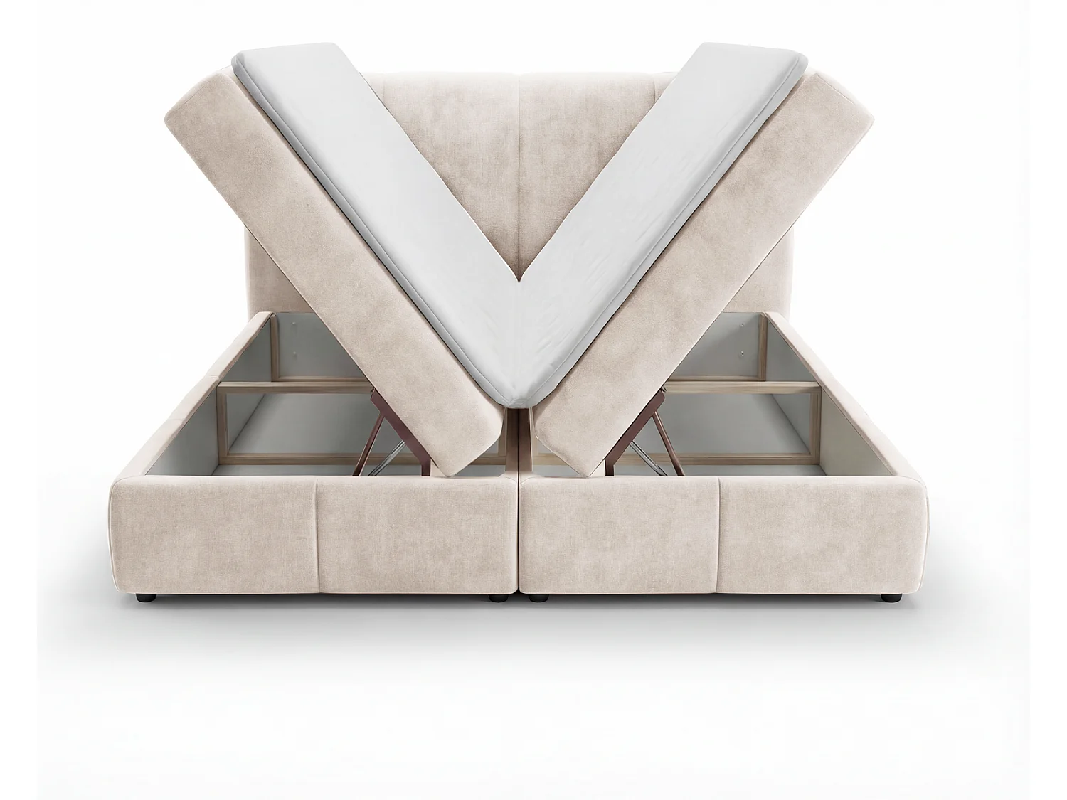 Lit boxspring 160x200 Sally avec rangement, matelas H3 et surmatelas - lit double, beige